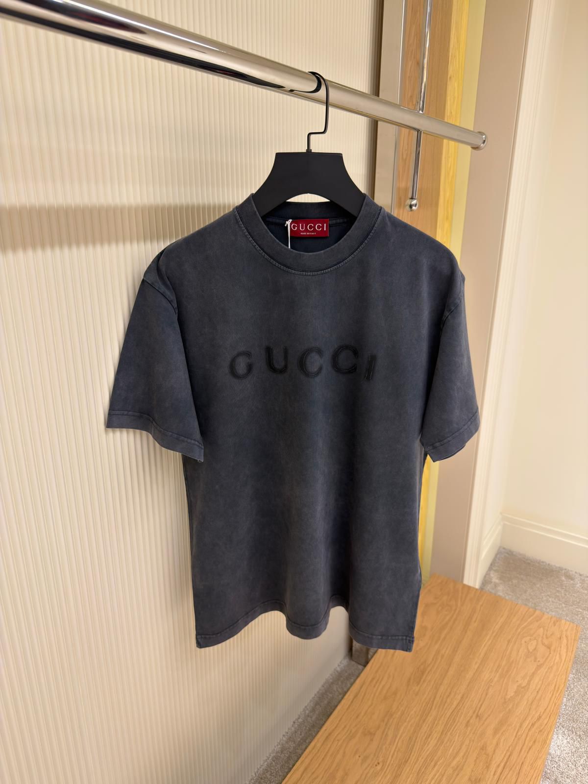 Distressed Logo Black Cotton T-shirt