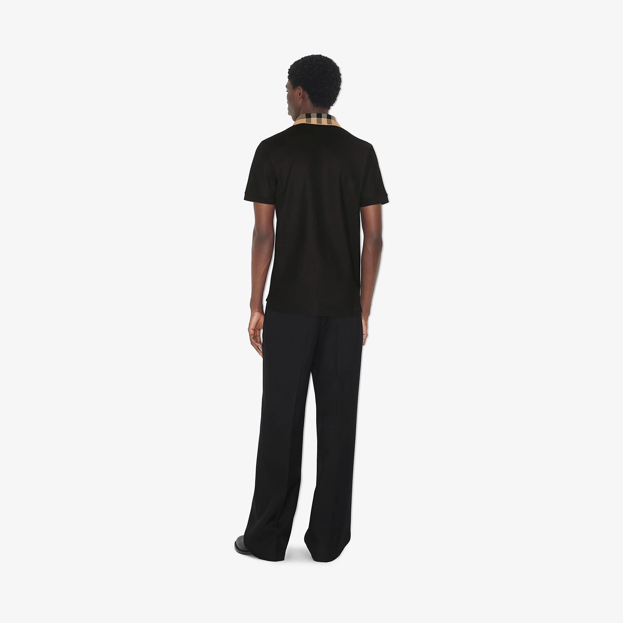 Check Collar Black Cotton Poloshirt