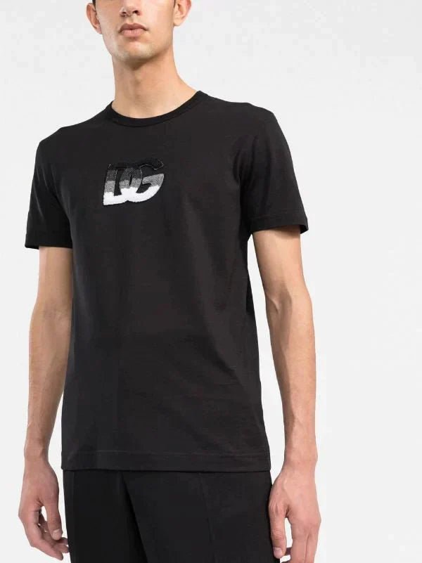 DG Logo Patch Black Cotton T-shirt - Exclusive Wear