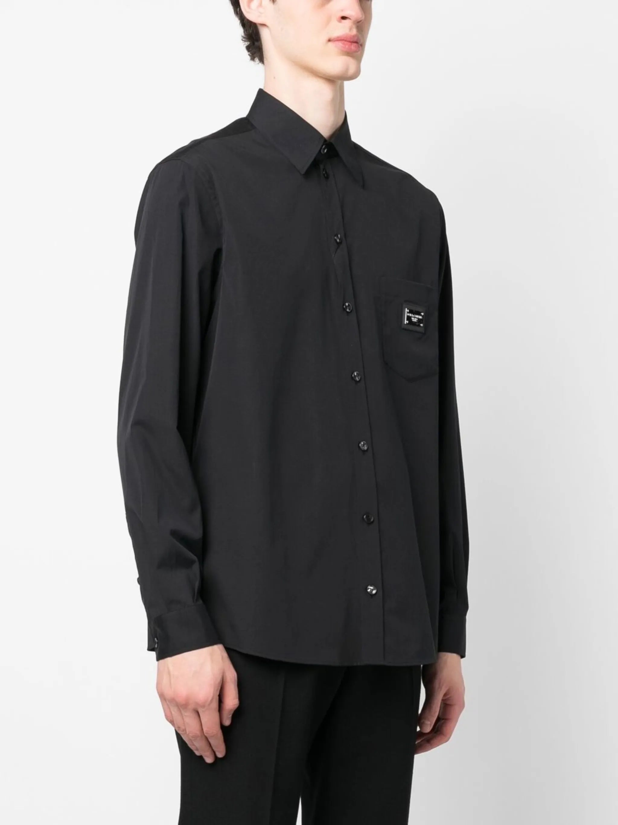 Cămașă din poplin de bumbac neagră cu placă logo
