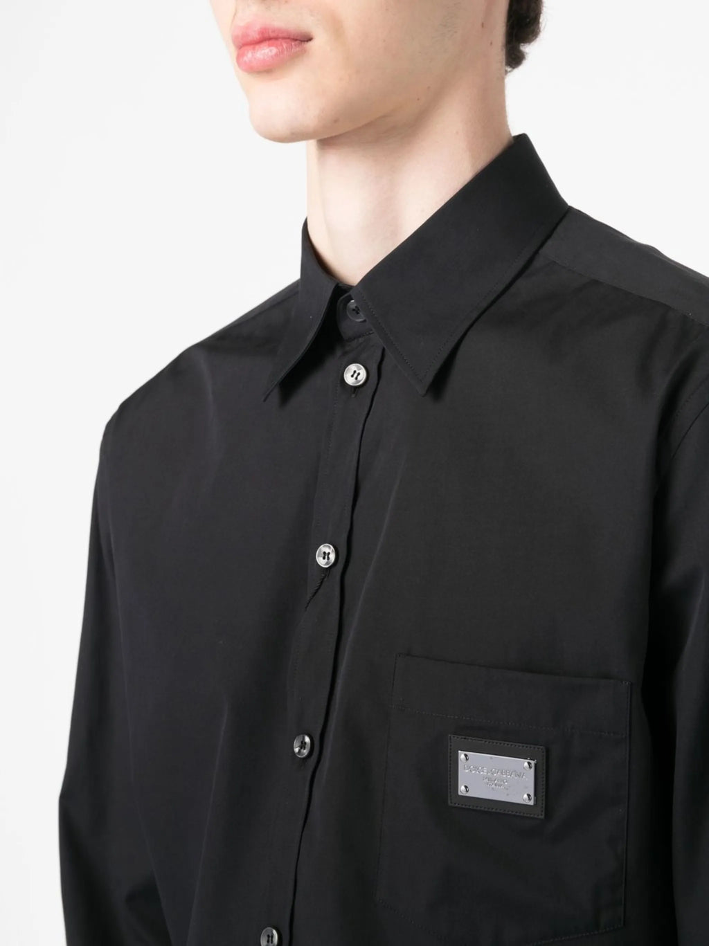 Cămașă din poplin de bumbac neagră cu placă logo
