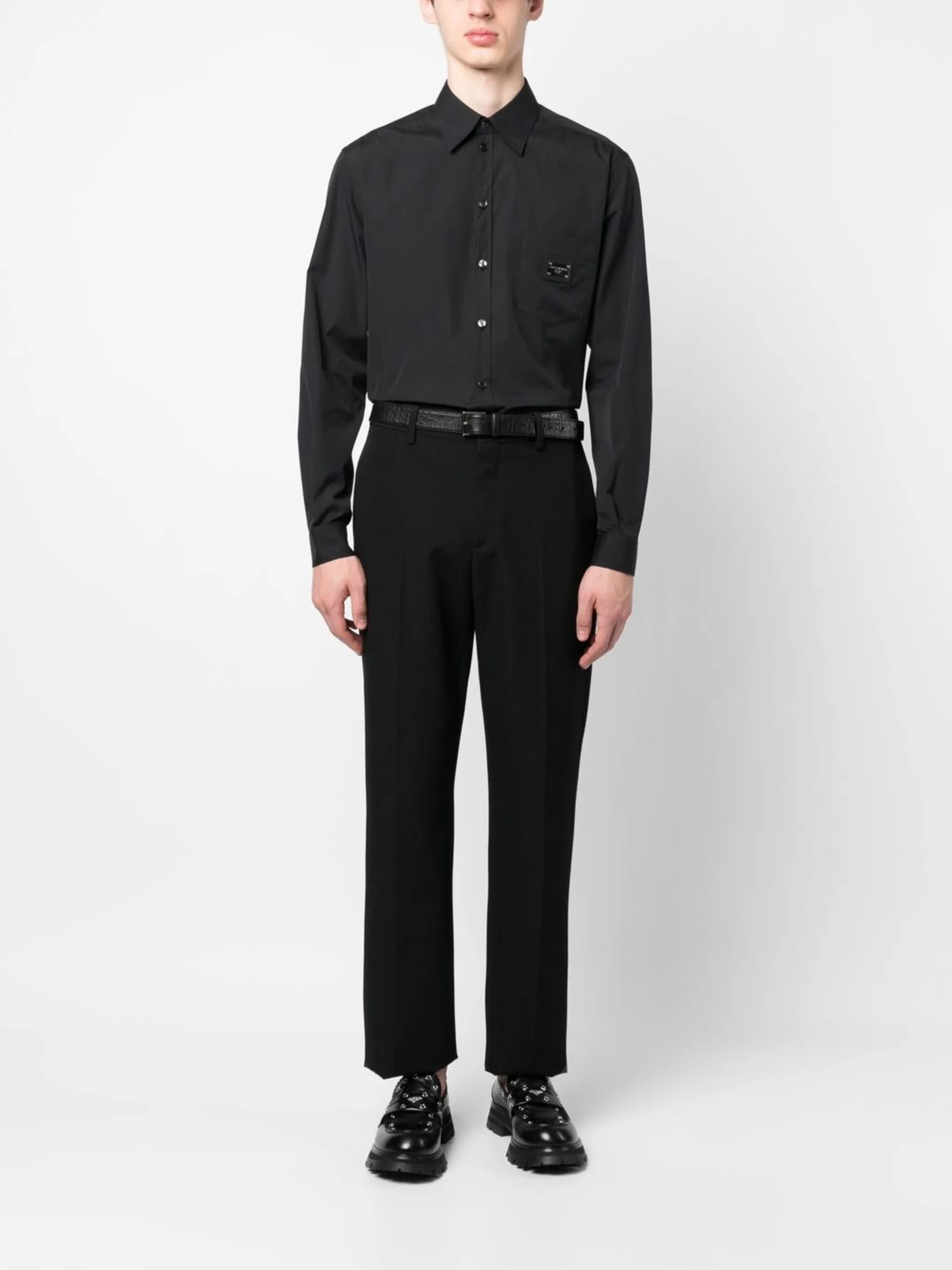 Cămașă din poplin de bumbac neagră cu placă logo