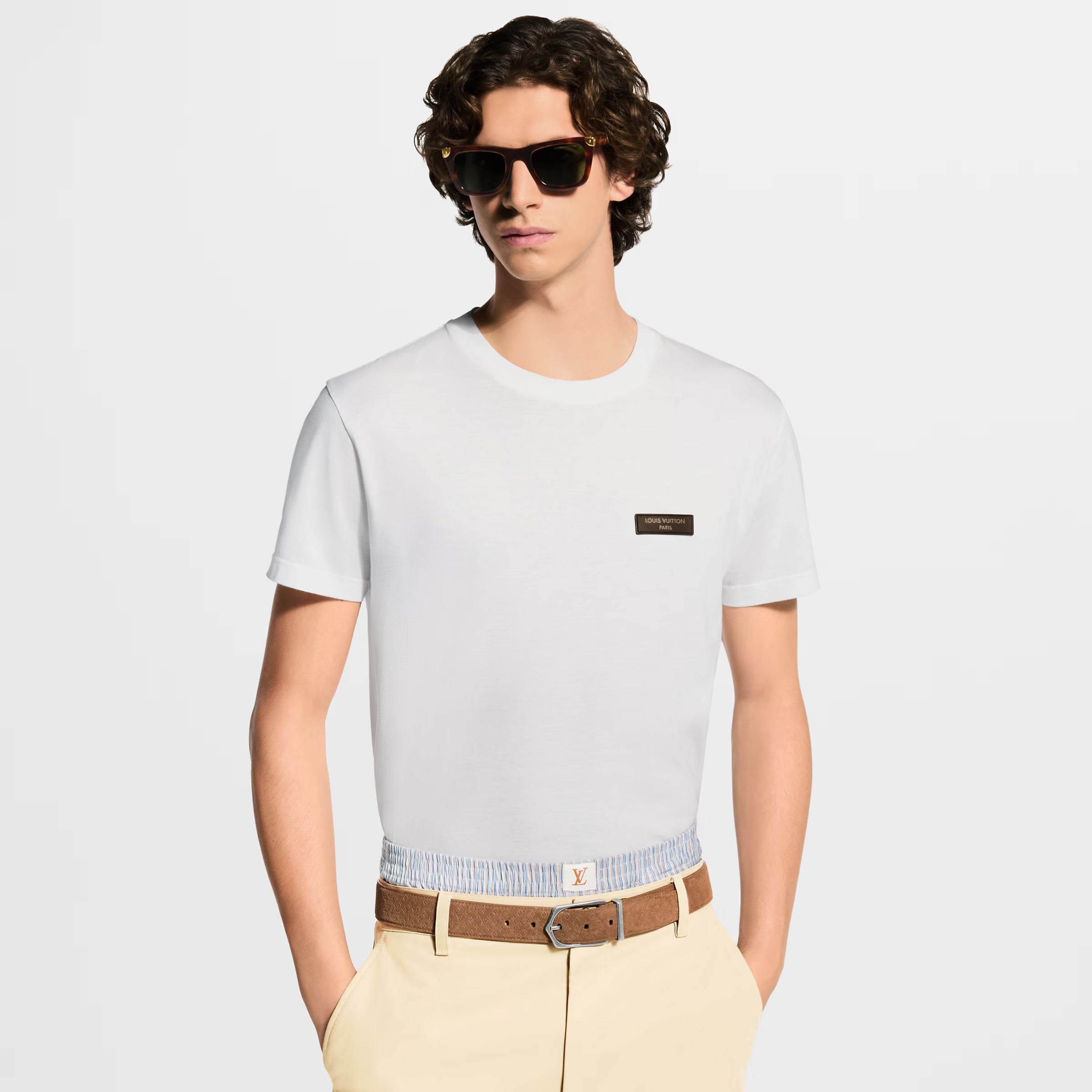 Gold-Stamped Leather Patch White T-shirt