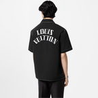 Cămașă neagră de bumbac, brodată, cu mânecă scurtă