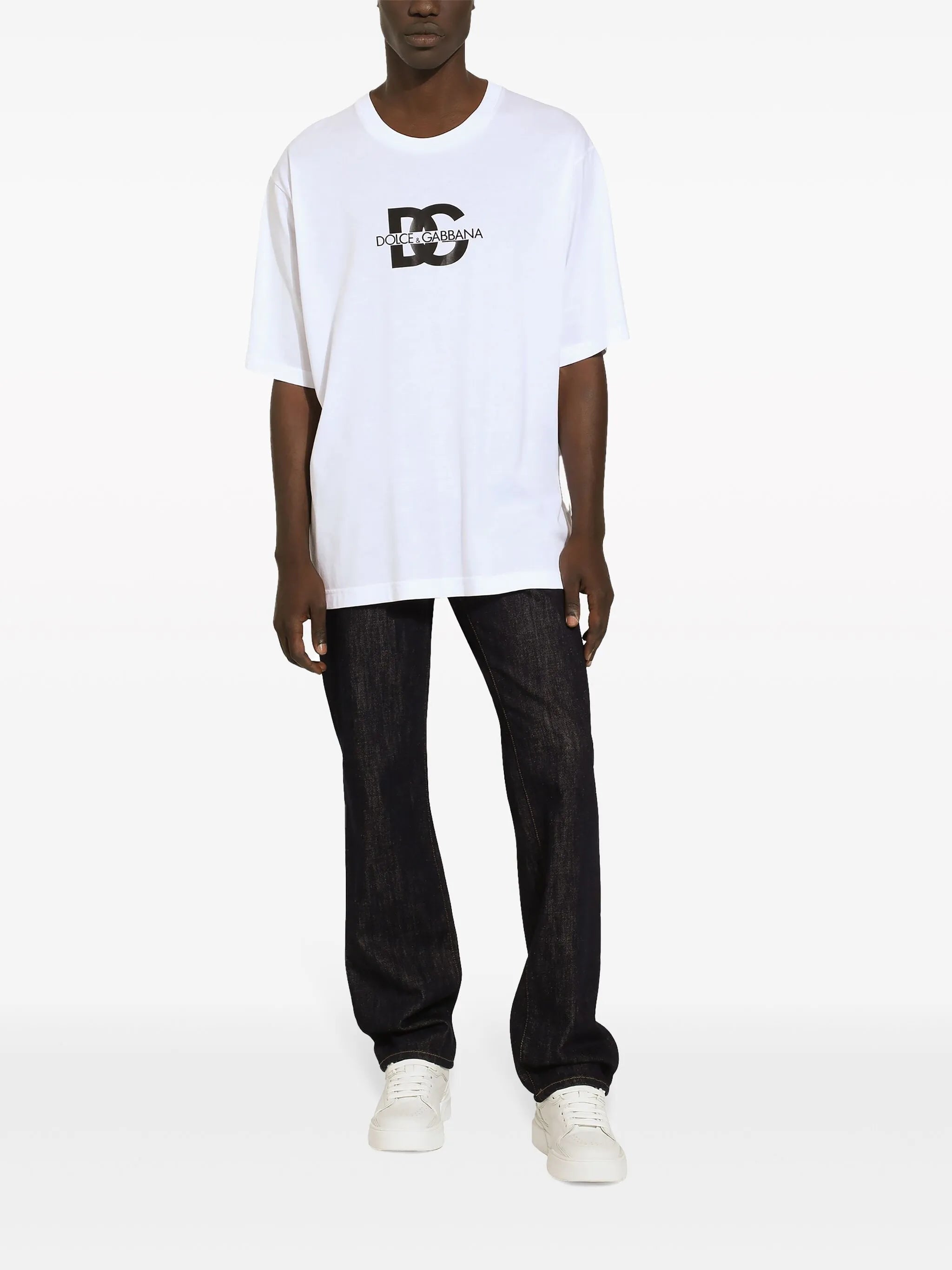 Tricou alb oversize din bumbac, cu logo imprimat