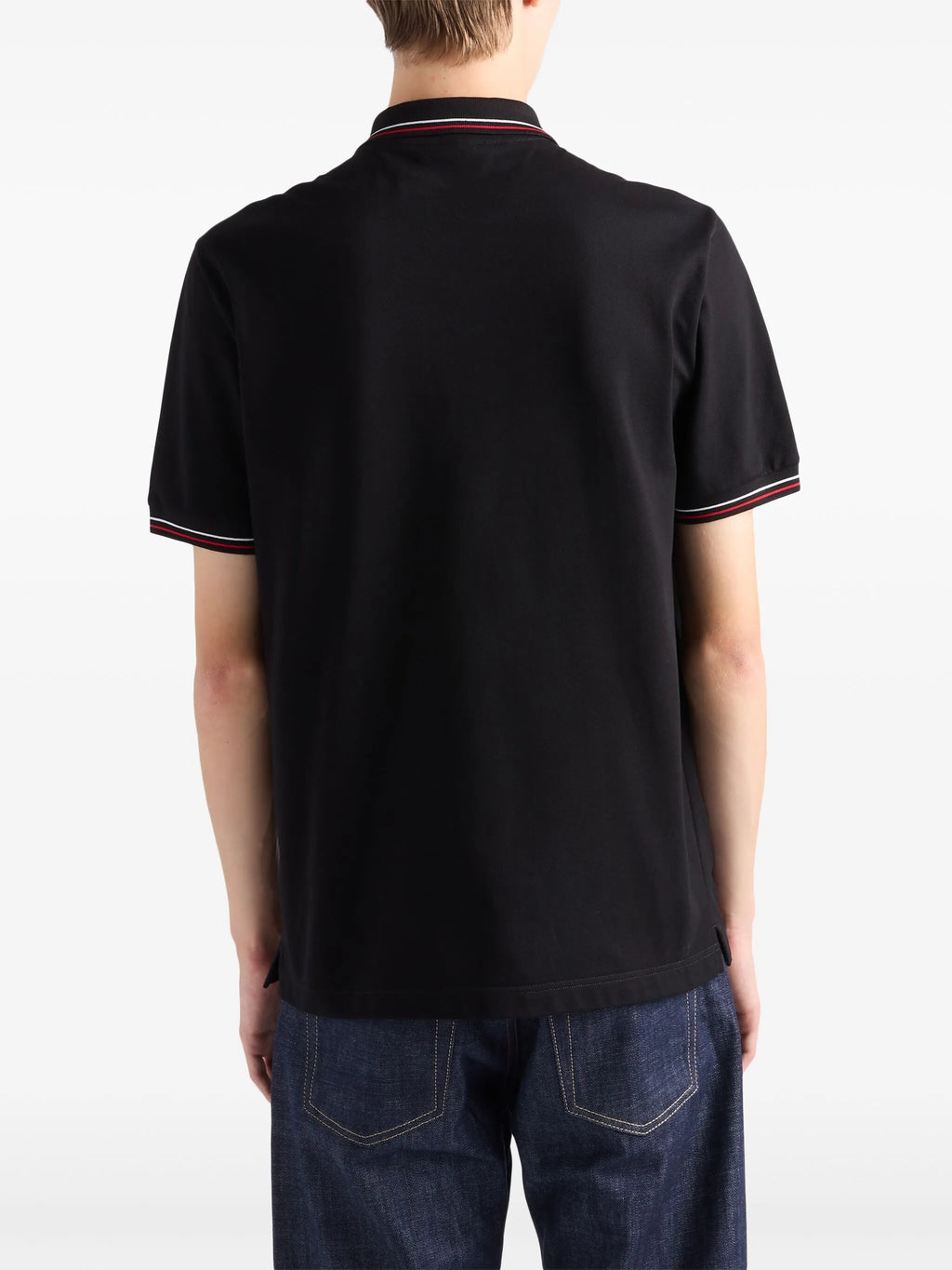 Polo-tricou negru din pique cu mânecă scurtă