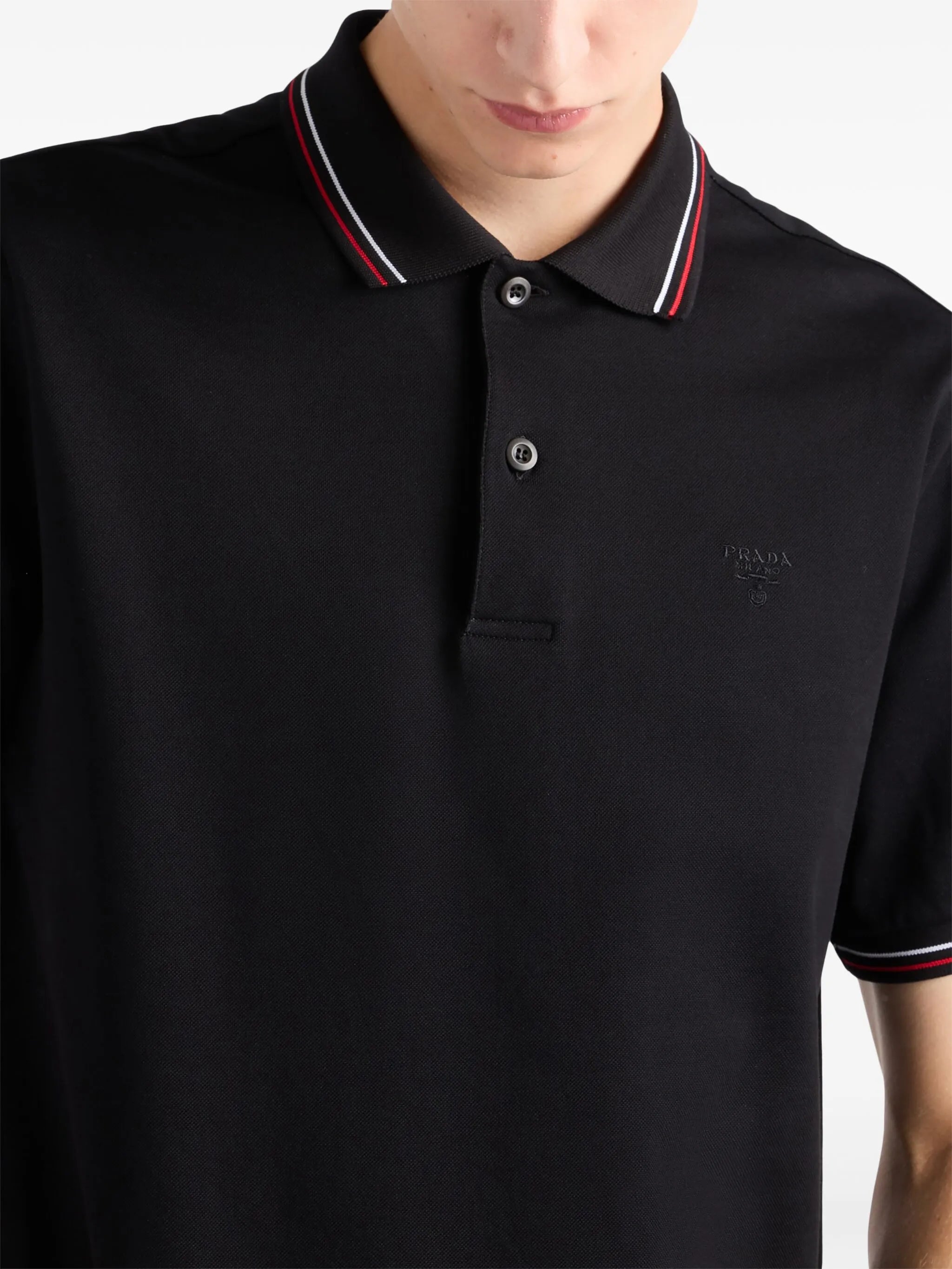 Polo-tricou negru din pique cu mânecă scurtă