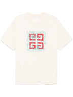 Tricou alb cu broderie logo 4G