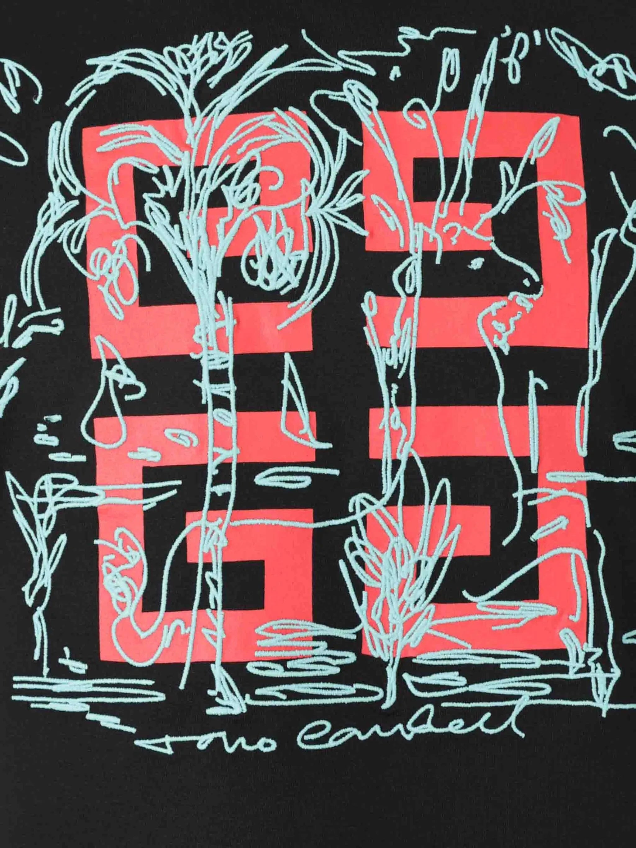 Tricou negru cu broderie logo 4G