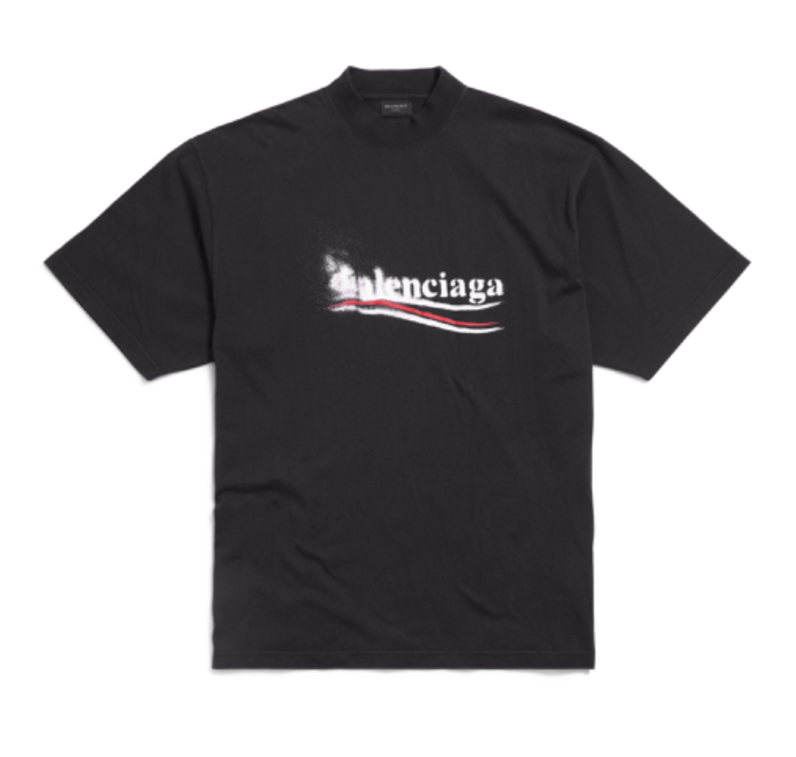 Tricou Negru supradimensionat, cu imprimeu tip șablon „Political”