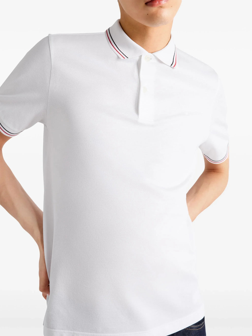 Tricou polo alb din pique, cu mânecă scurtă