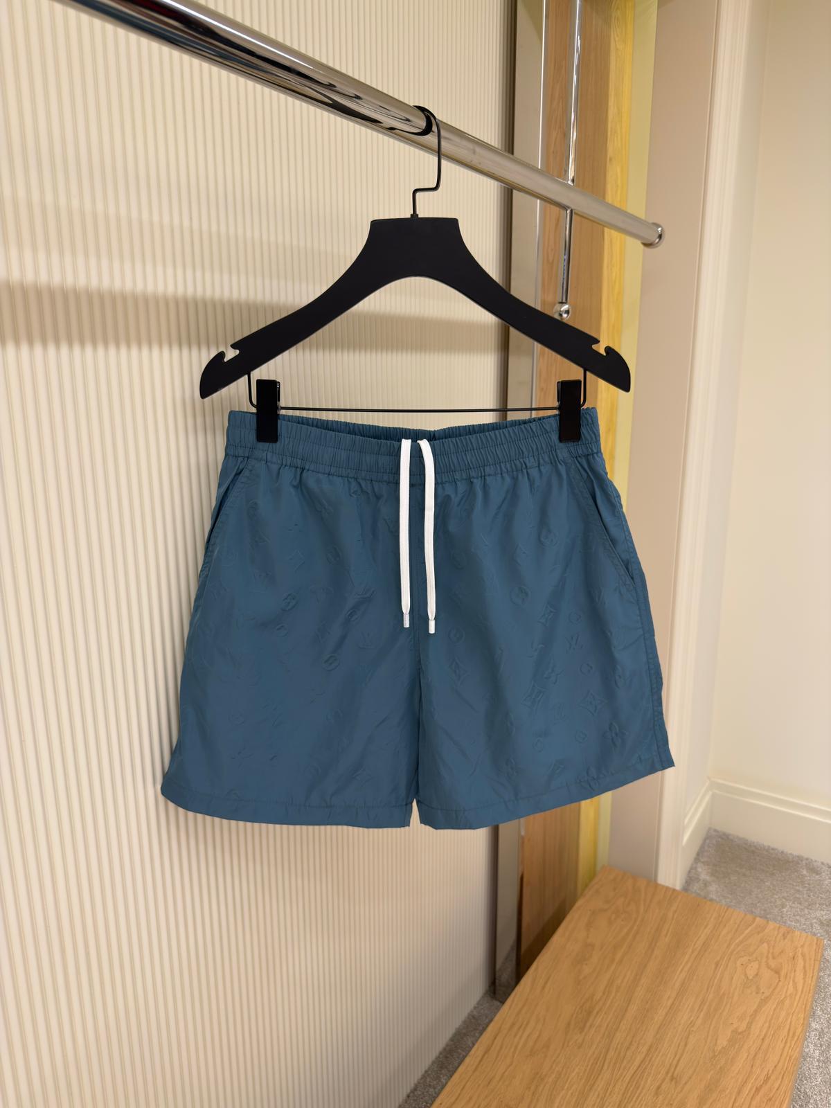 Blue Monogram Elastic Waist Swim Shorts