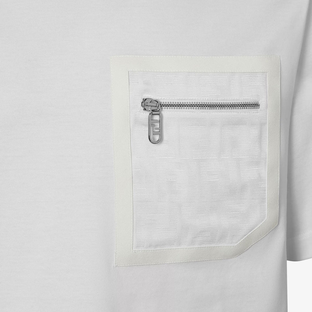 Tricou alb din jerseu cu buzunar cu fermoar