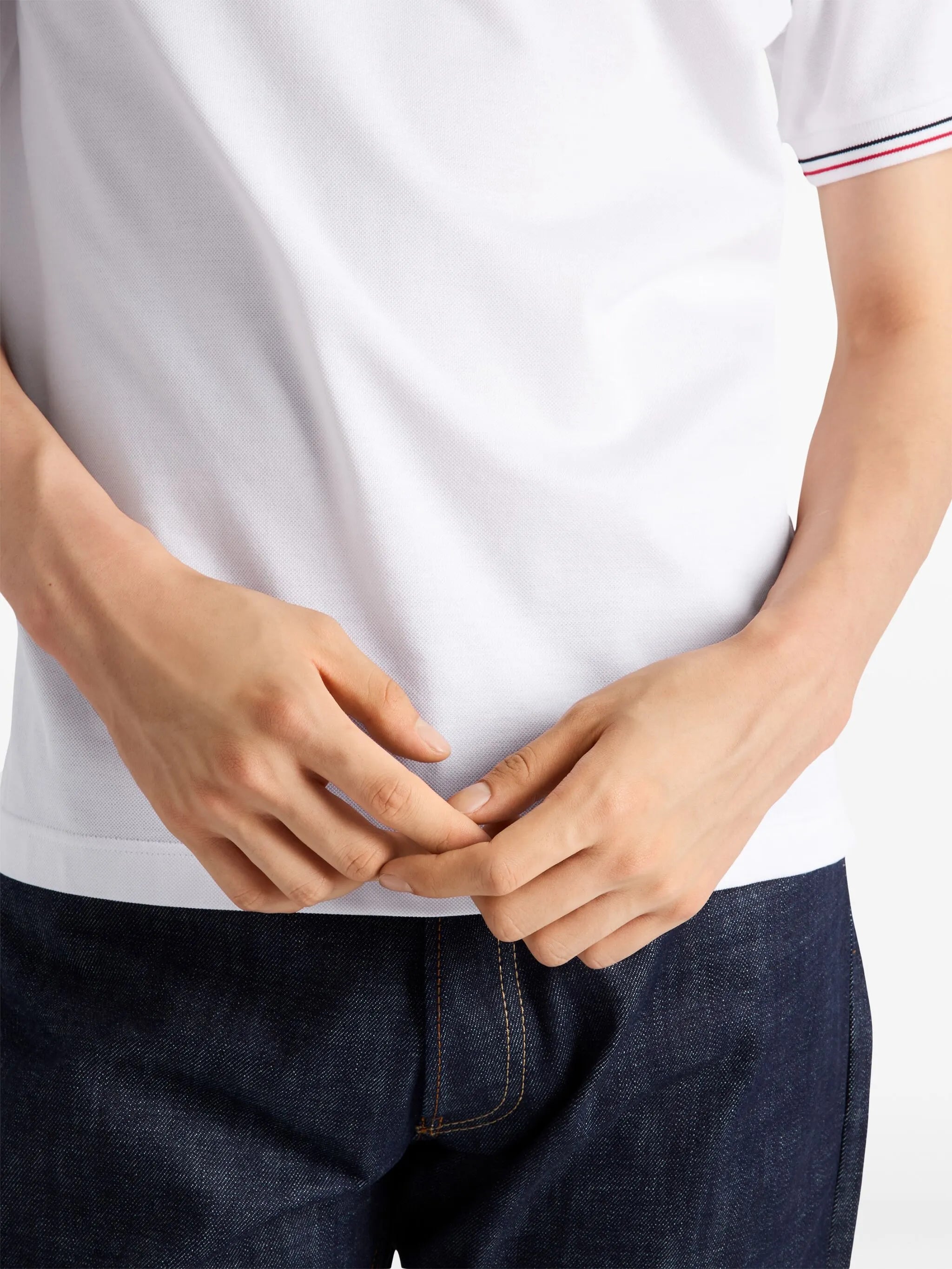 Tricou polo alb din pique, cu mânecă scurtă