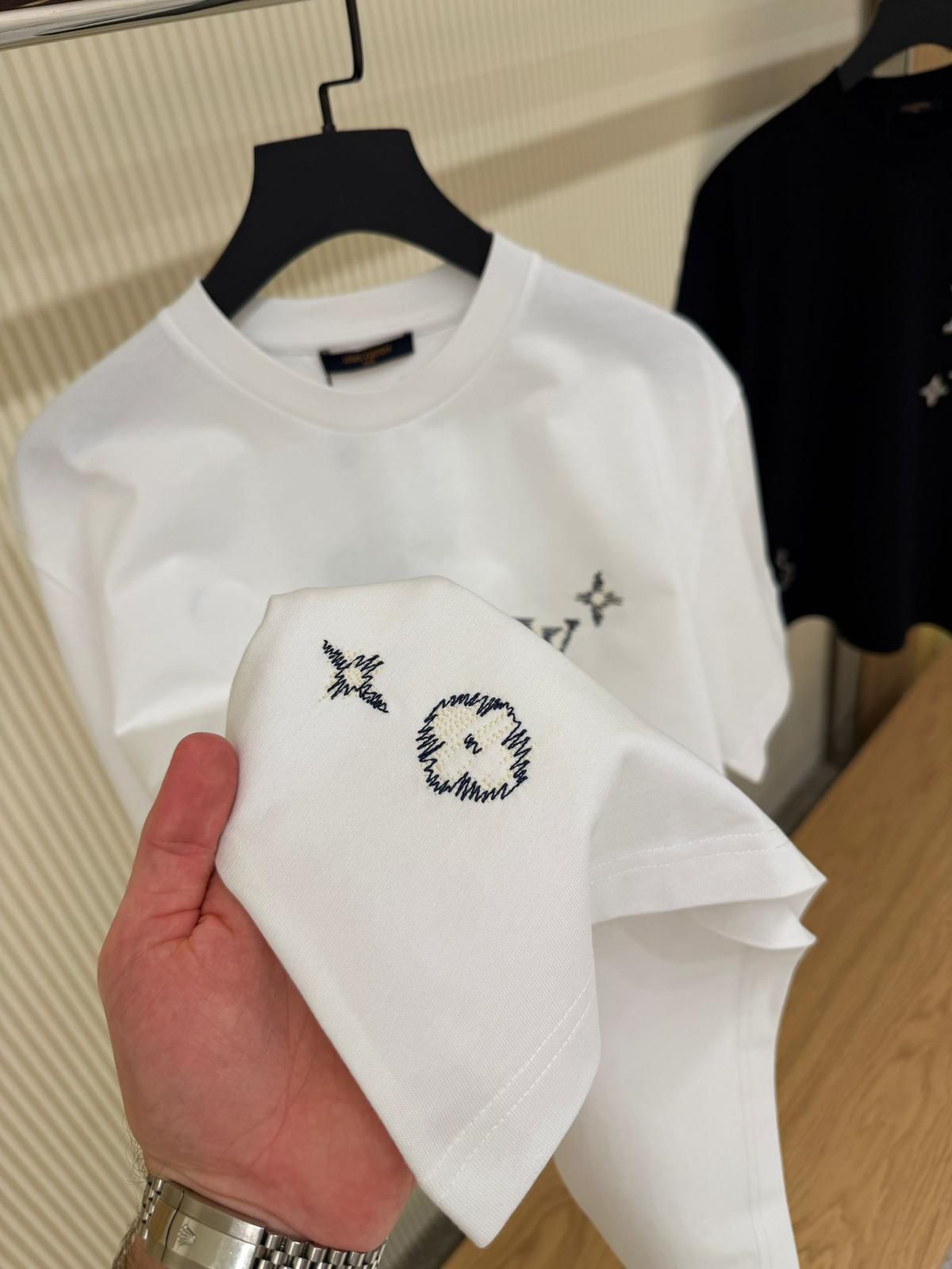Monogram Sashiko Embroidery White T-shirt