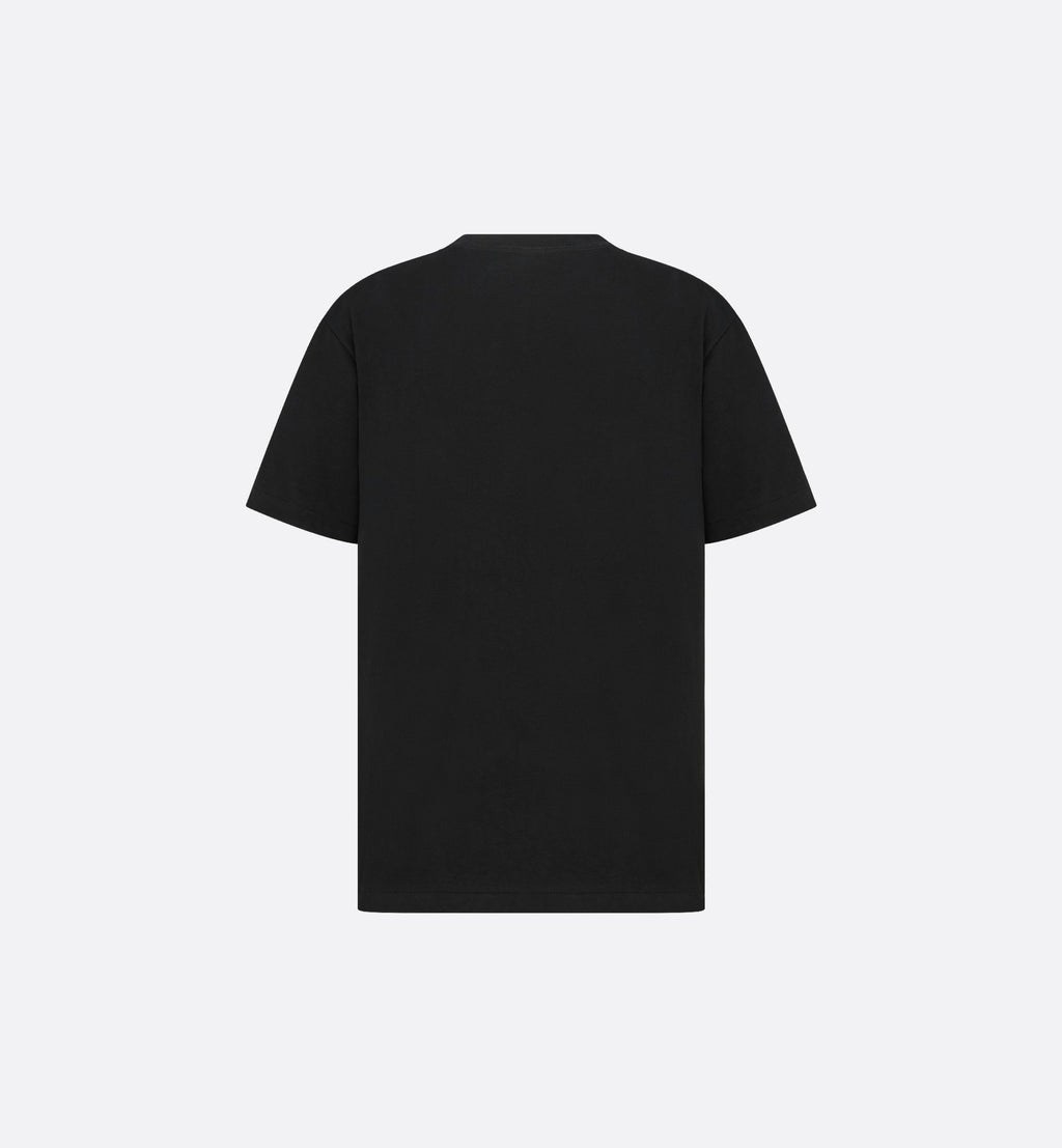 Tricou negru cu etichetă, croială relaxată