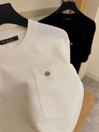 Tricou alb din bumbac cu buzunar