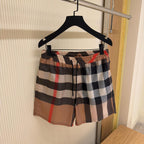 Pantaloni scurți de baie cu șnur, în carouri