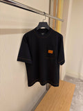 Black T-shirt with Leather Patch Pocket