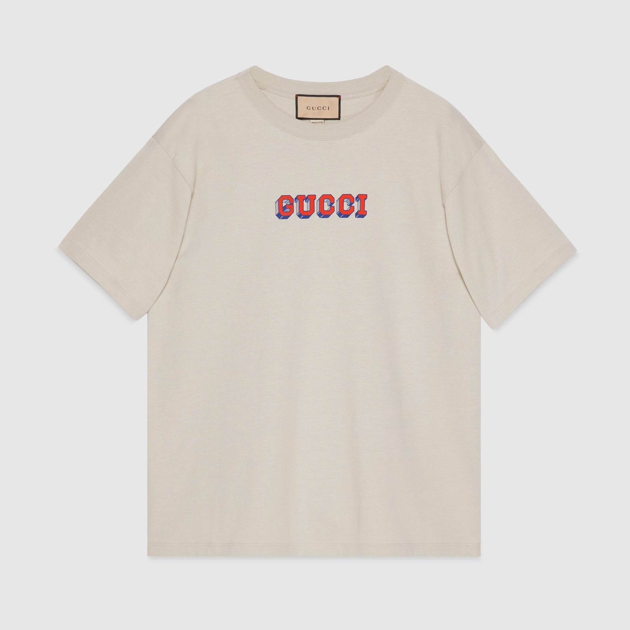 Tricou din bumbac cu imprimeu, de culoarea fildeșului