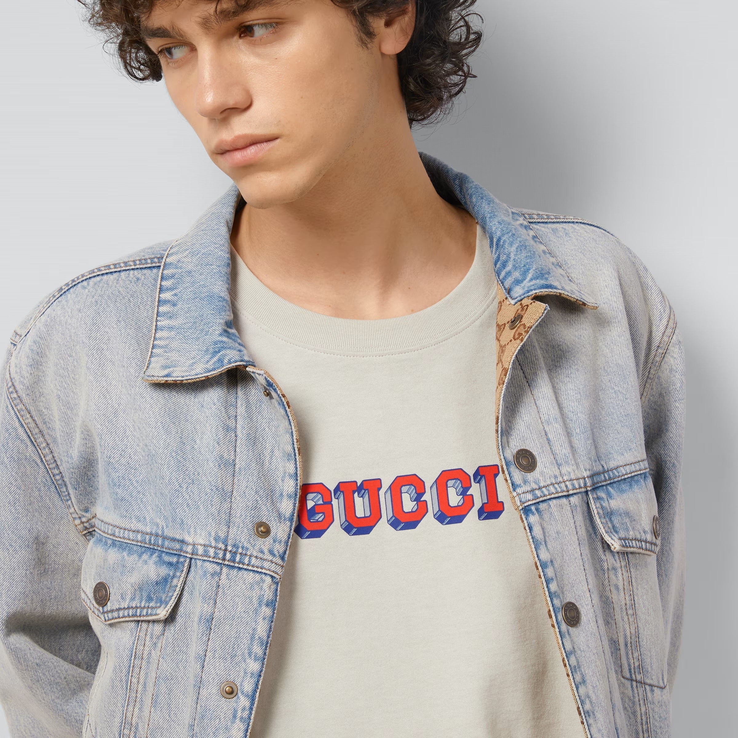 Tricou din bumbac cu imprimeu, de culoarea fildeșului