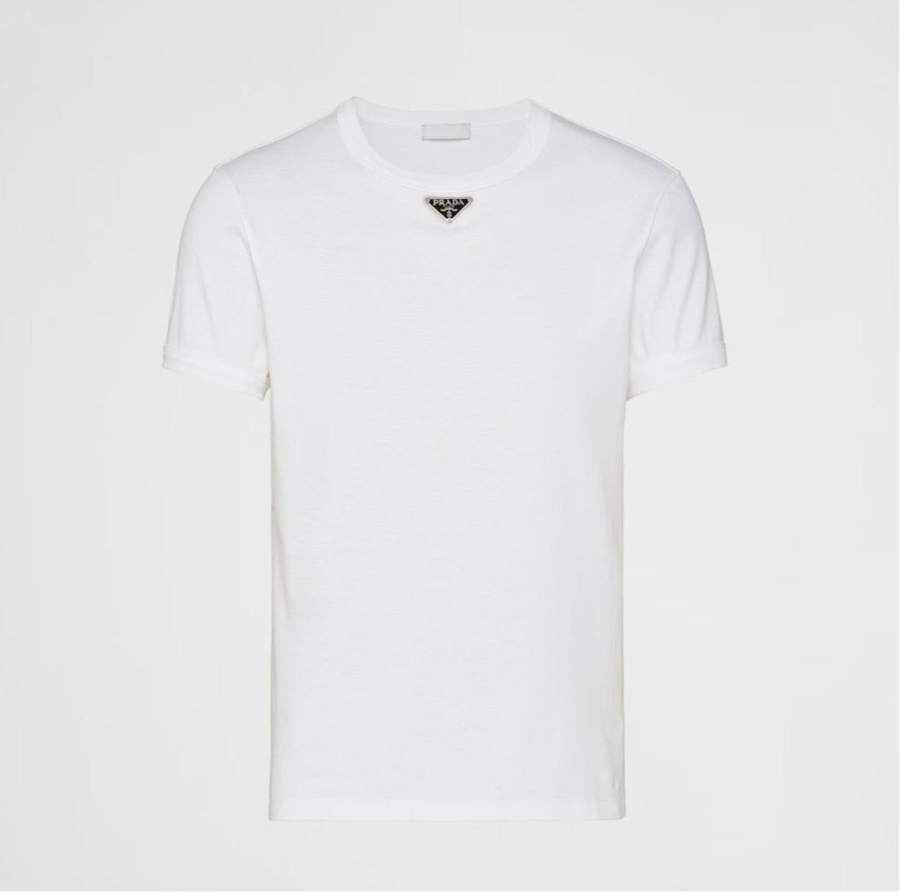 Tricou alb din bumbac cu placă logo