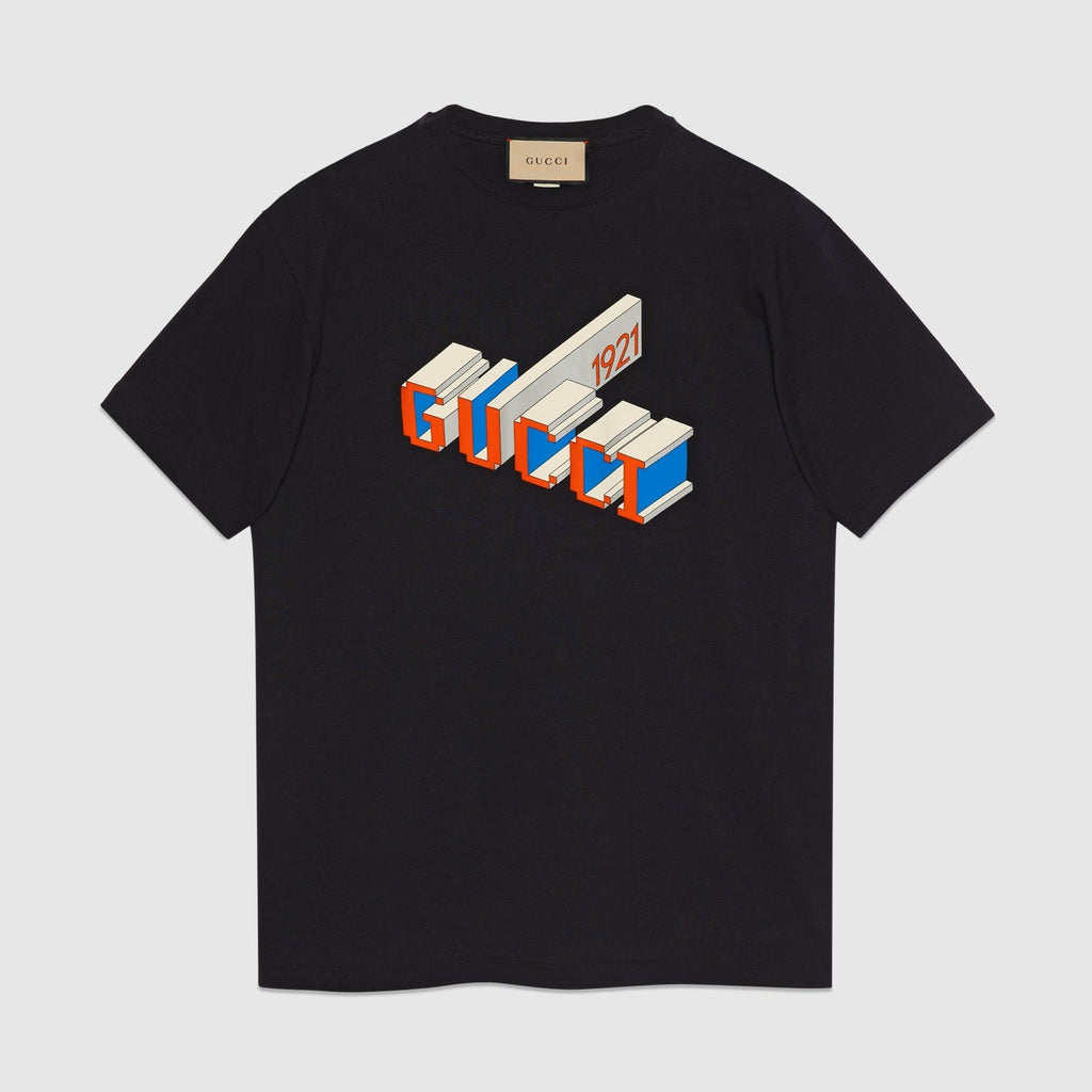 Tricou negru din jerseu de bumbac ușor cu imprimeu