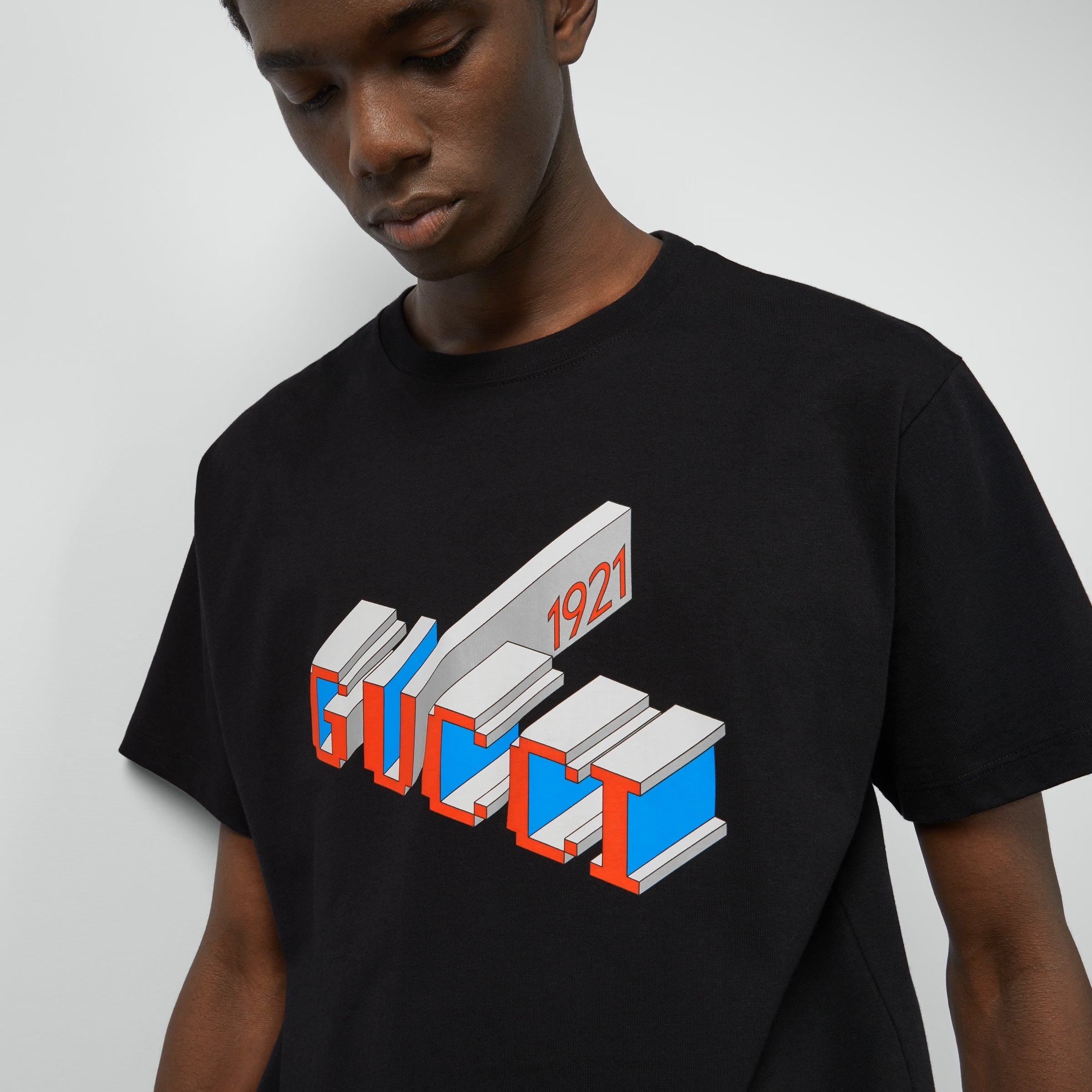 Tricou negru din jerseu de bumbac ușor cu imprimeu