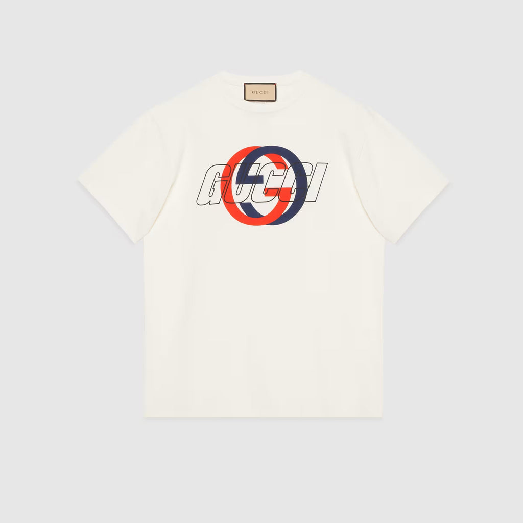Tricou din jerseu de bumbac imprimat, de culoare alb-murdar