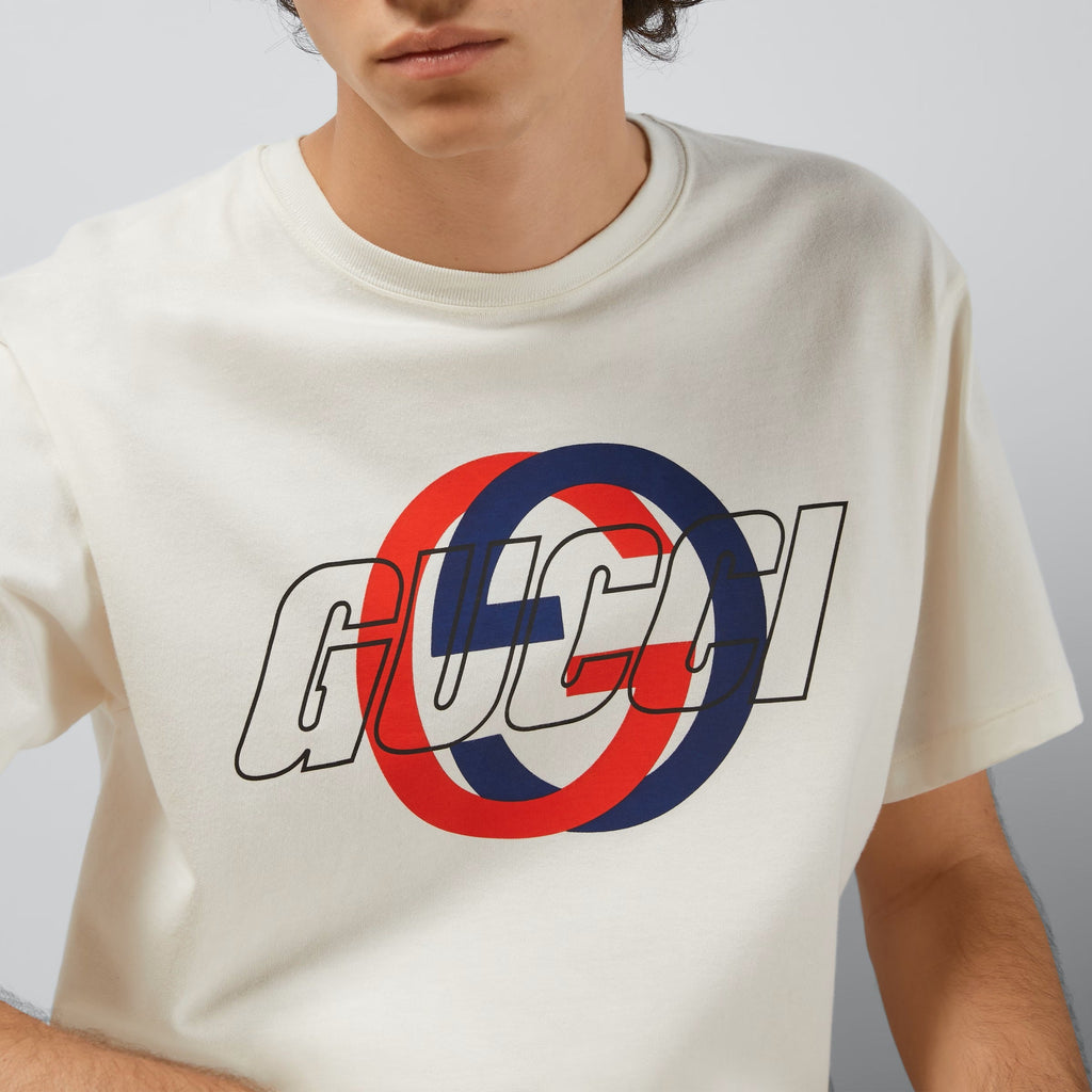 Tricou din jerseu de bumbac imprimat, de culoare alb-murdar