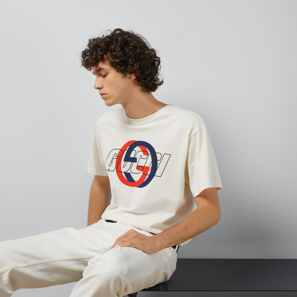 Tricou din jerseu de bumbac imprimat, de culoare alb-murdar