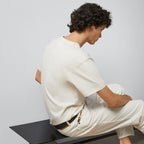 Tricou din jerseu de bumbac imprimat, de culoare alb-murdar