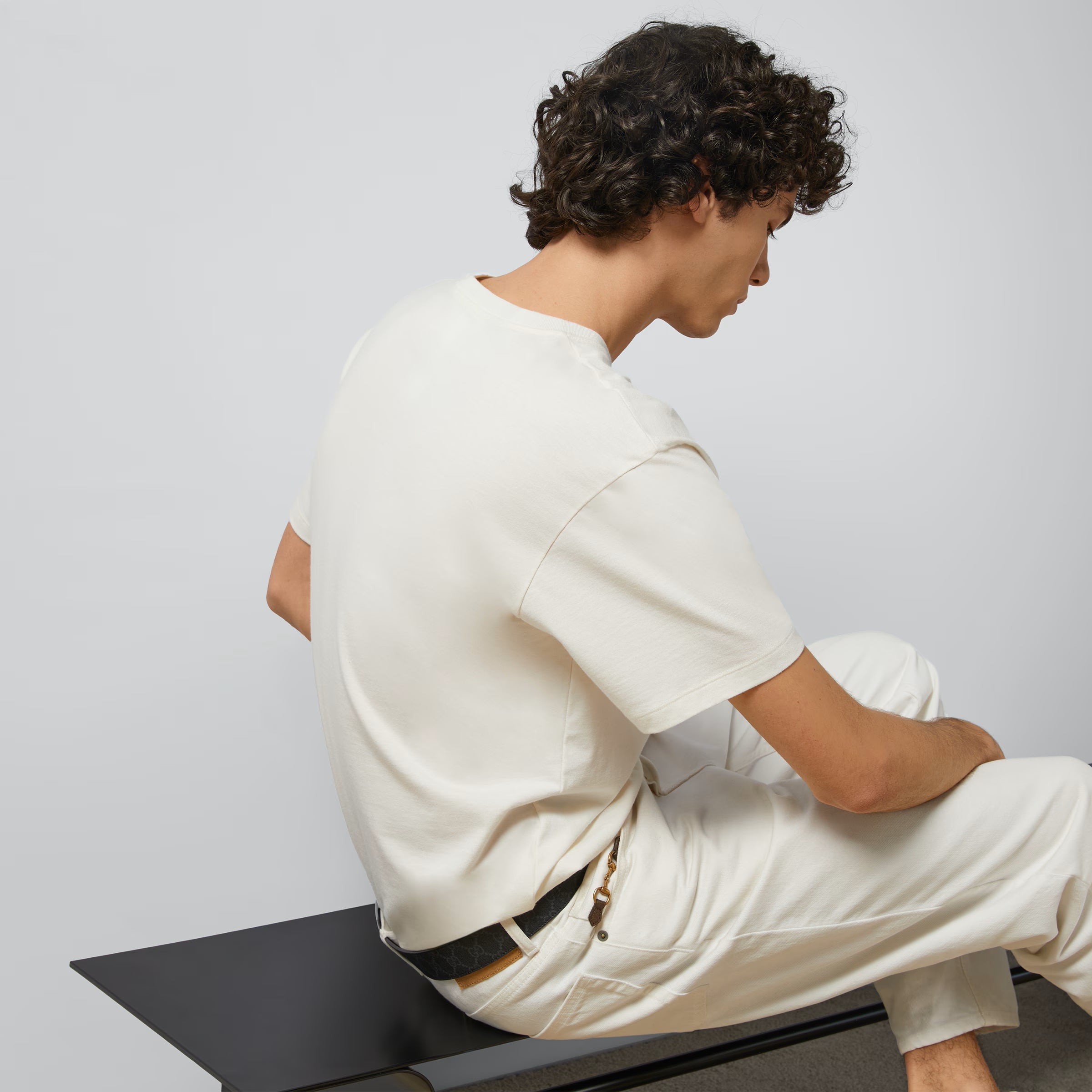 Tricou din jerseu de bumbac imprimat, de culoare alb-murdar