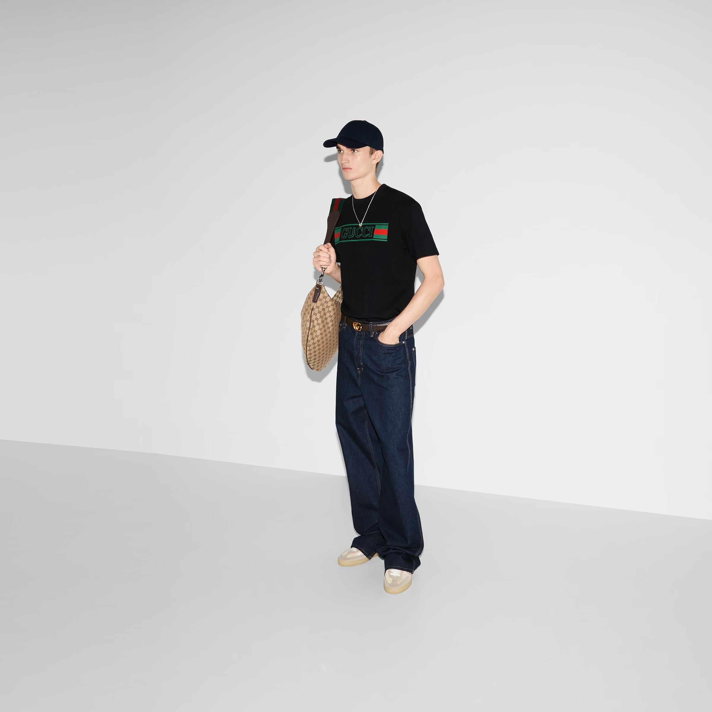 Tricou din jerseu de bumbac imprimat, de culoare bleumarin