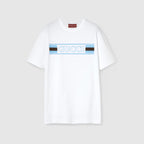 Tricou alb din jerseu de bumbac imprimat