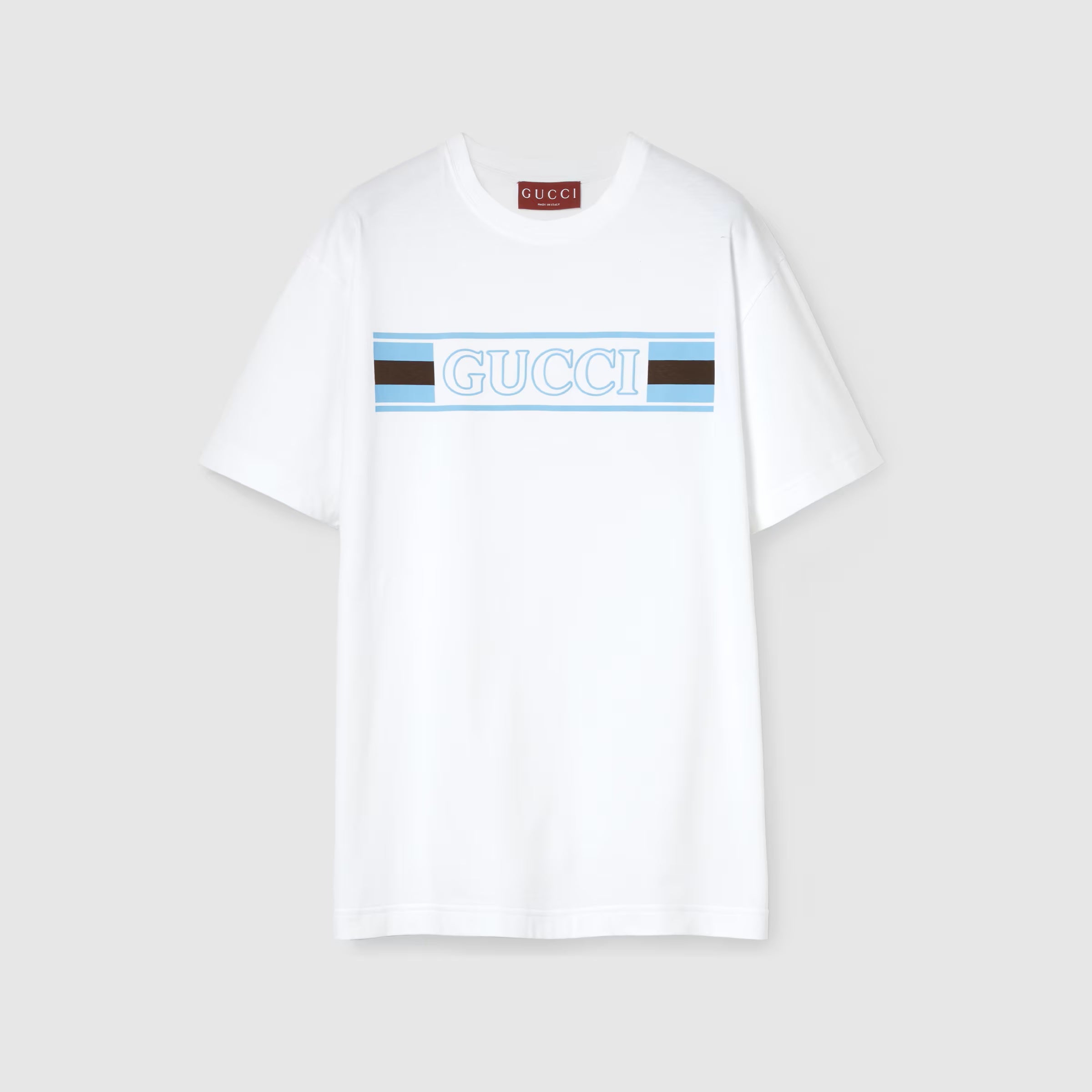 Tricou alb din jerseu de bumbac imprimat