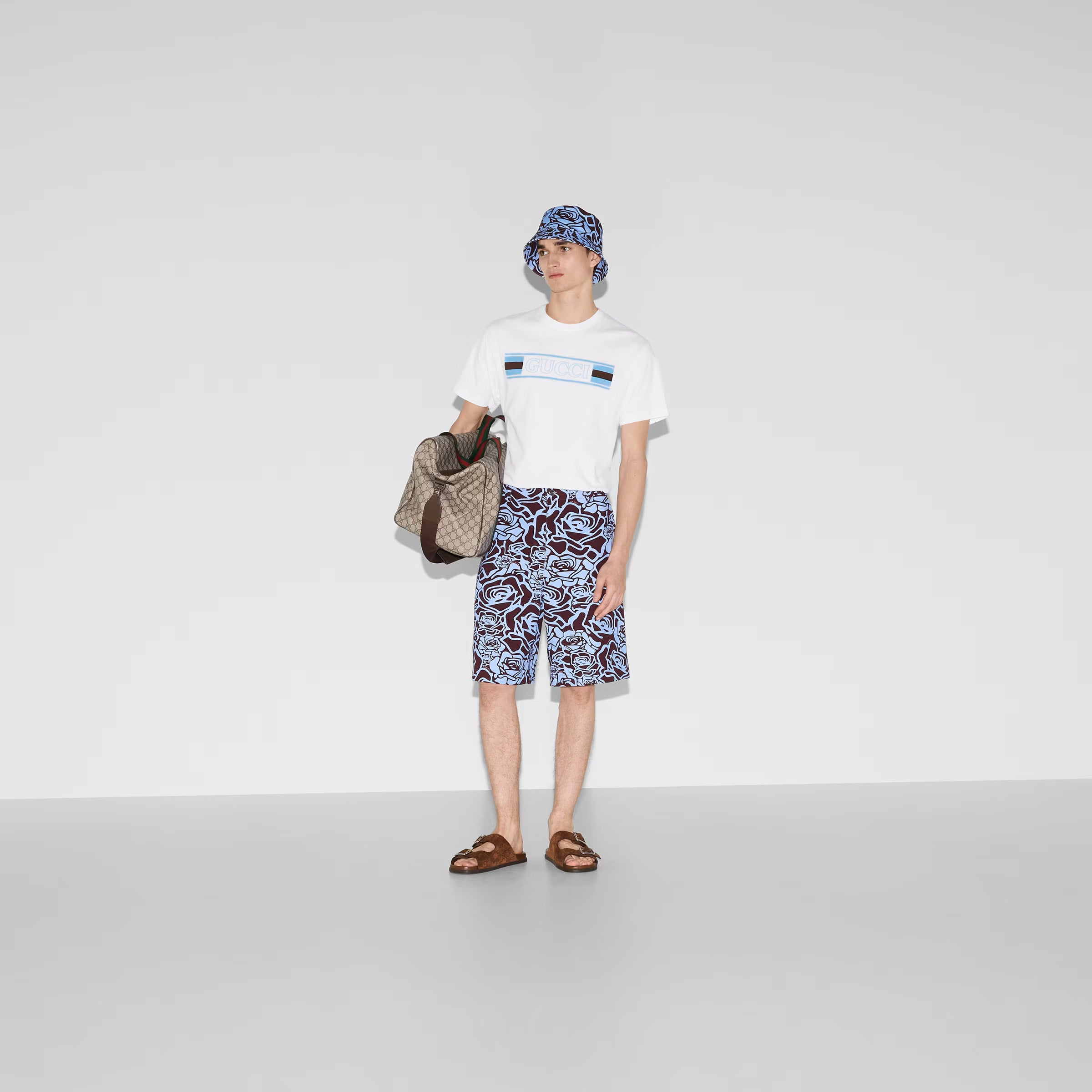 Tricou alb din jerseu de bumbac imprimat