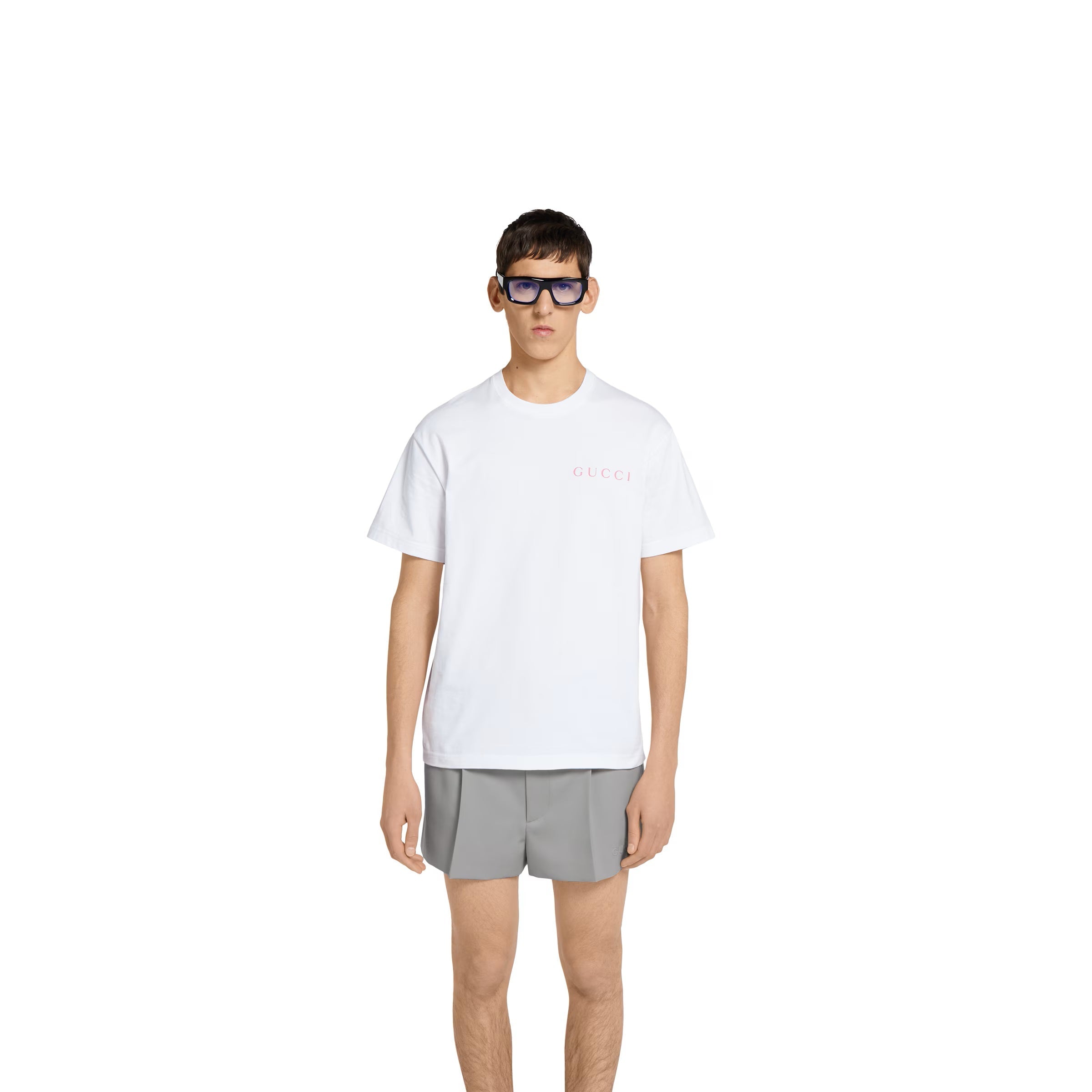 Tricou alb din jerseu de bumbac imprimat