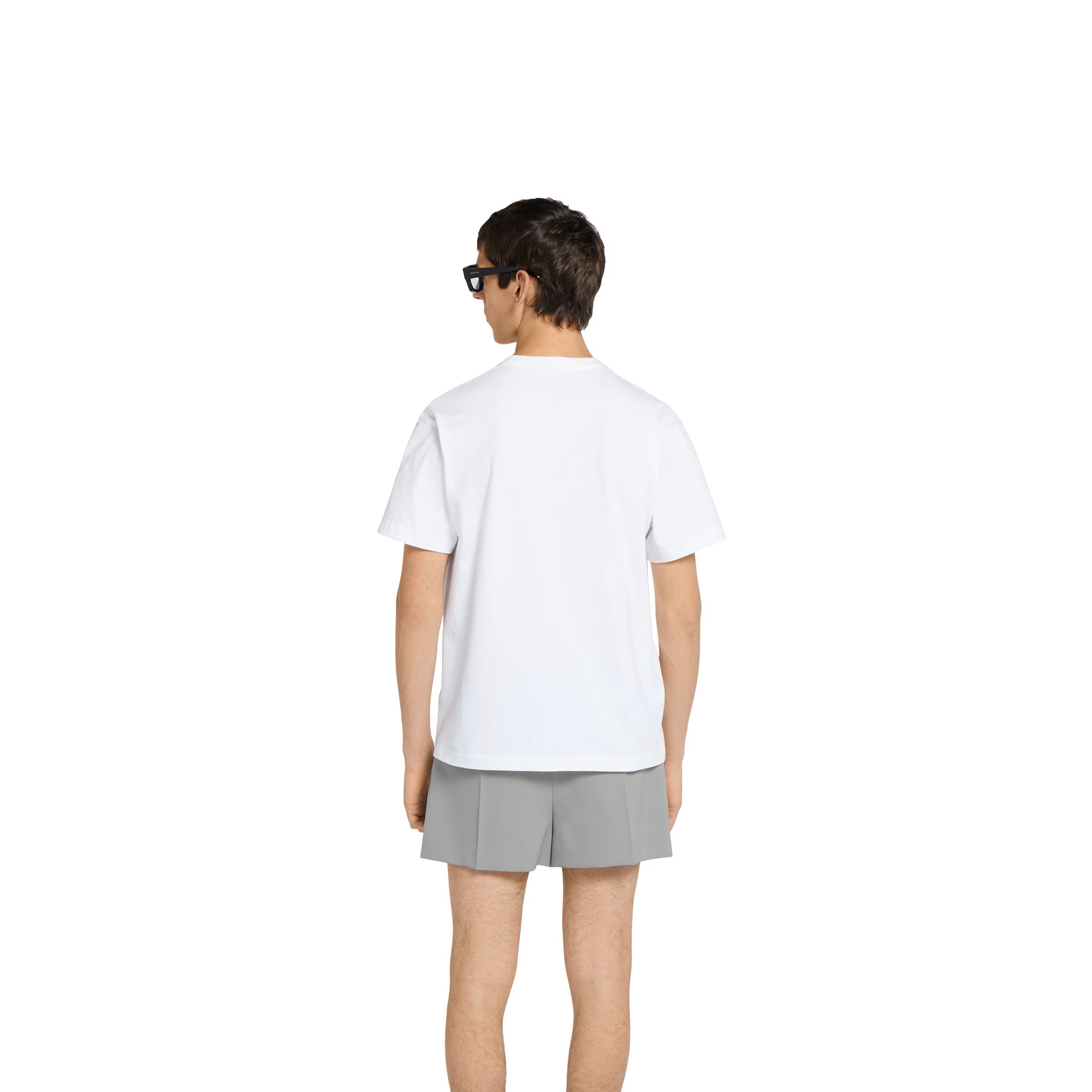 Tricou alb din jerseu de bumbac imprimat