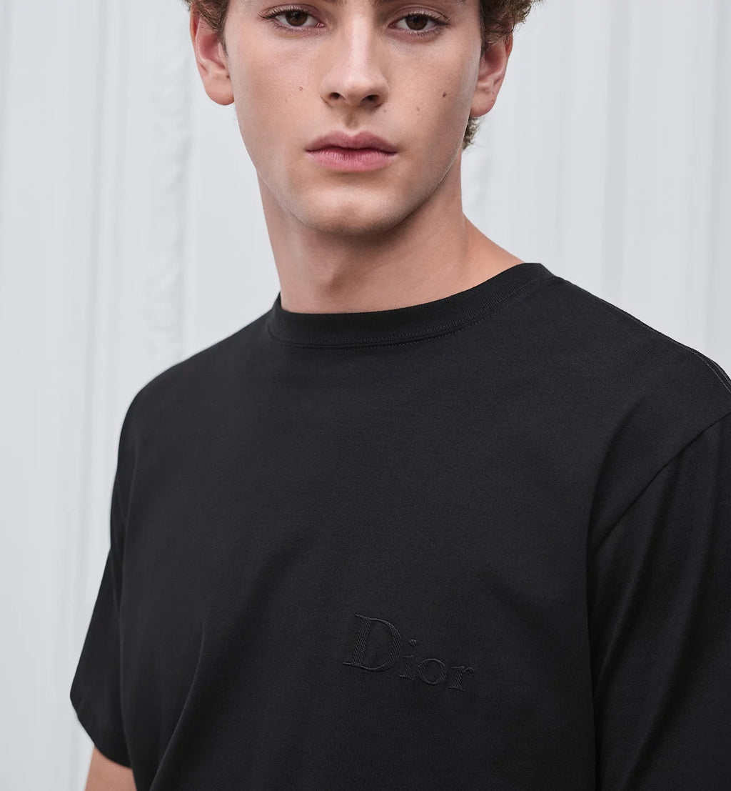 Tricou negru, croială lejeră, cu broderie logo