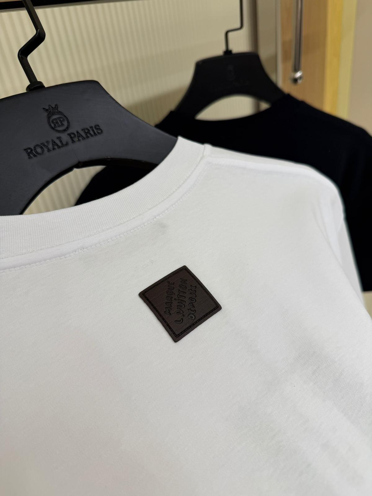 Gold-Stamped Leather Patch White T-shirt