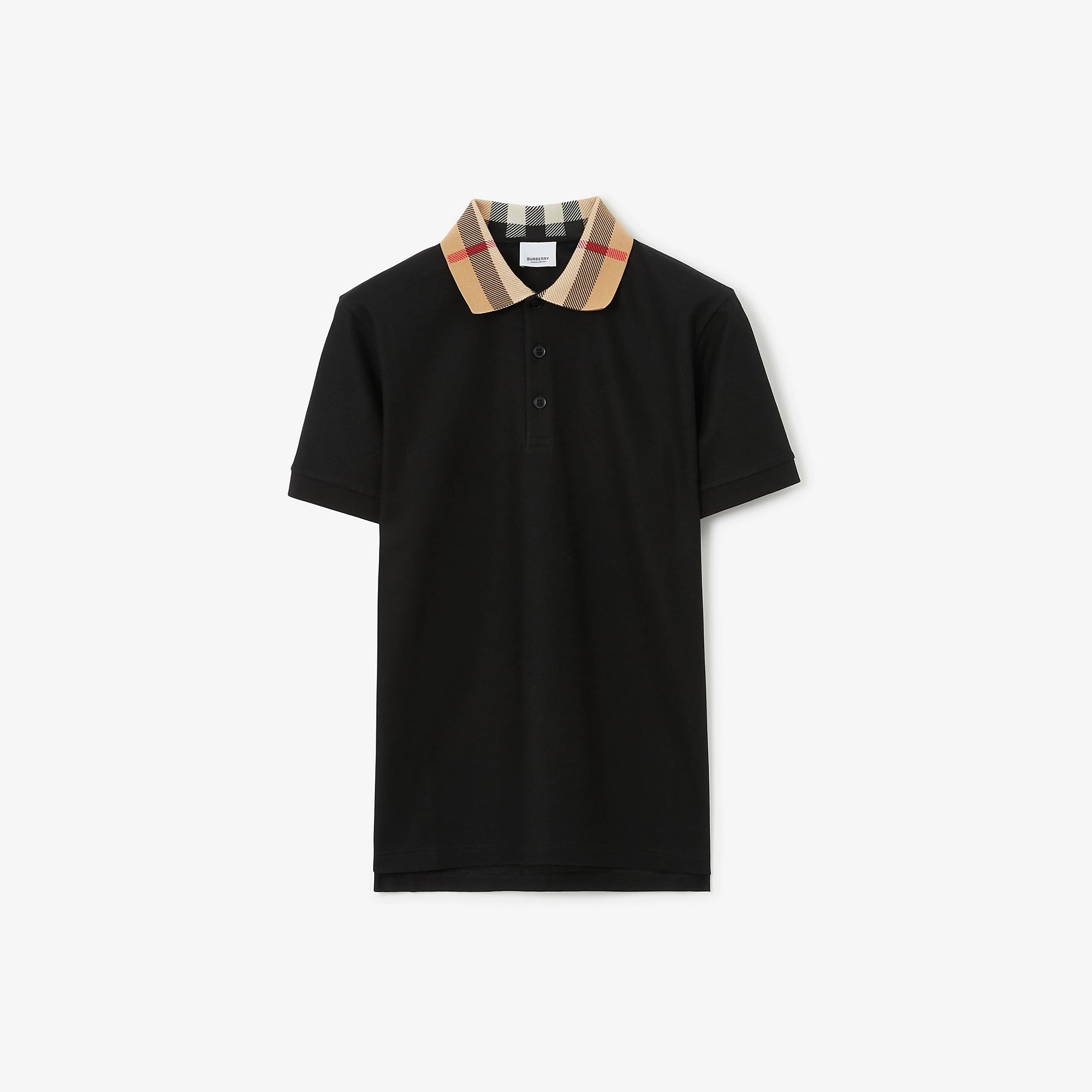 Check Collar Black Cotton Poloshirt