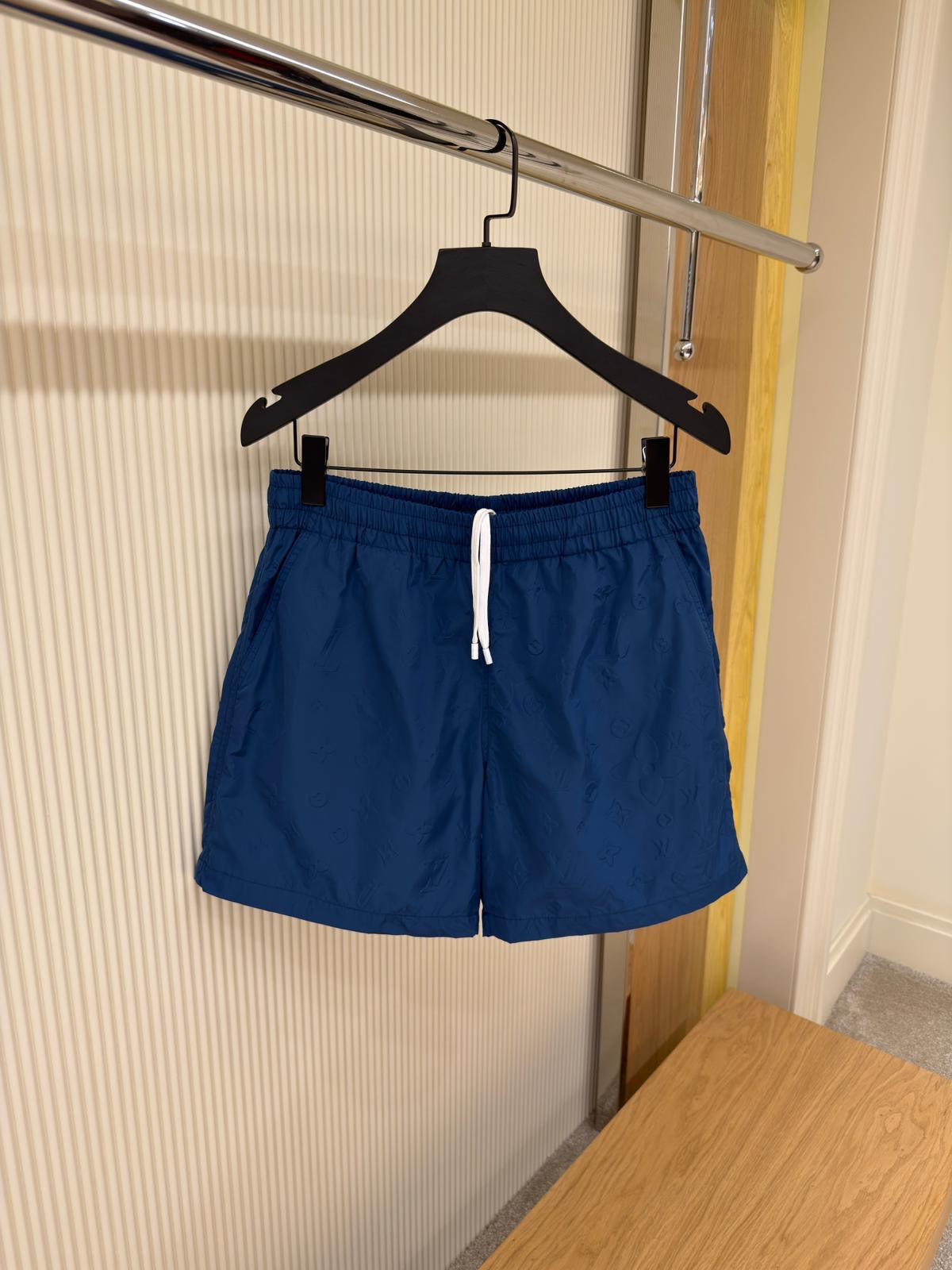 Navy Blue Monogram Elastic Waist Swim Shorts