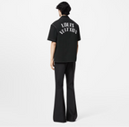 Cămașă neagră de bumbac, brodată, cu mânecă scurtă