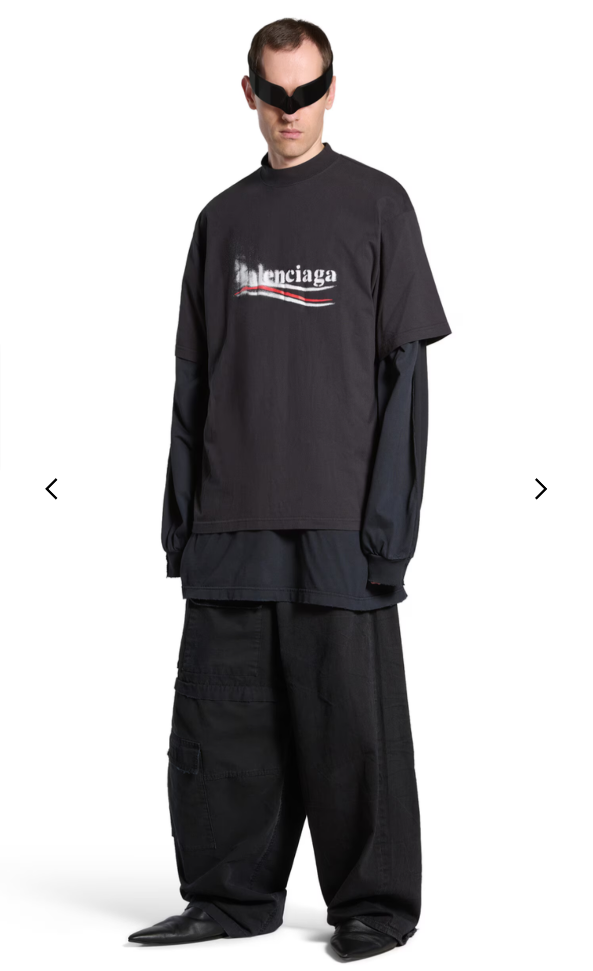 Tricou Negru supradimensionat, cu imprimeu tip șablon „Political”