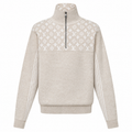 Ribbed Wool Half-Zip Beige Pullover