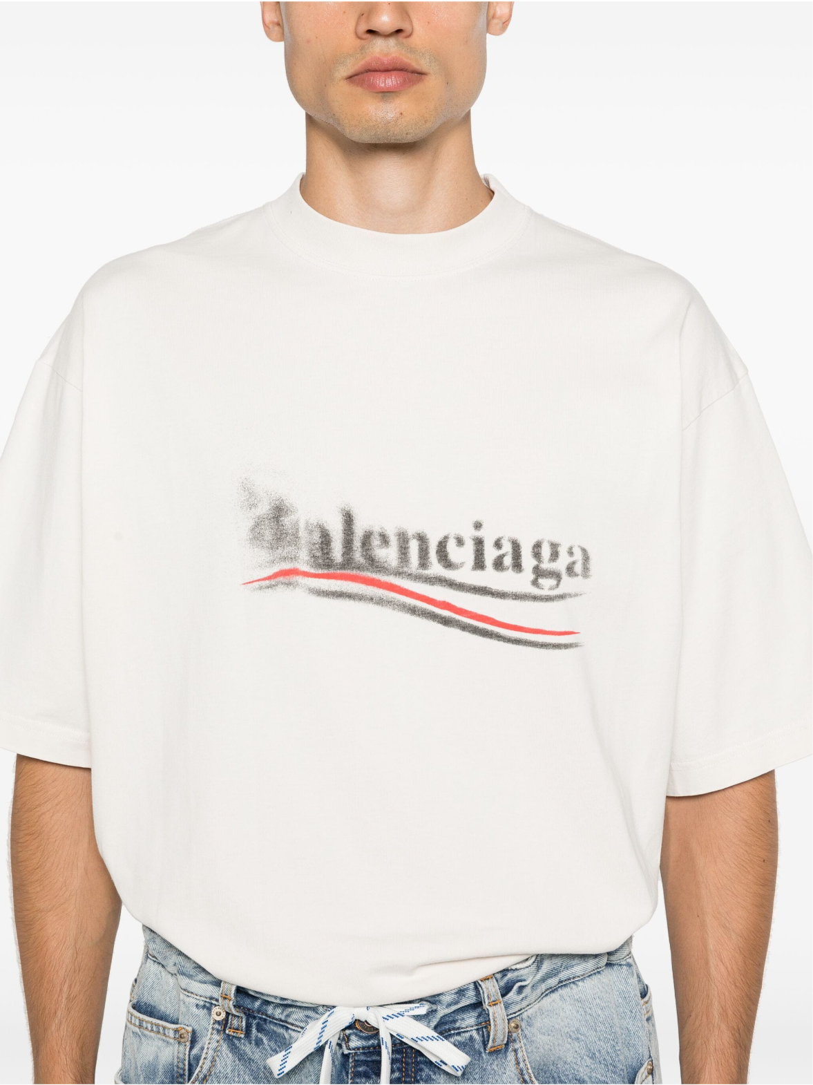 Tricou oversize alb cu stencil politic