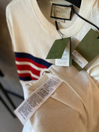 Tricou alb supradimensionat Interlocking G stripe