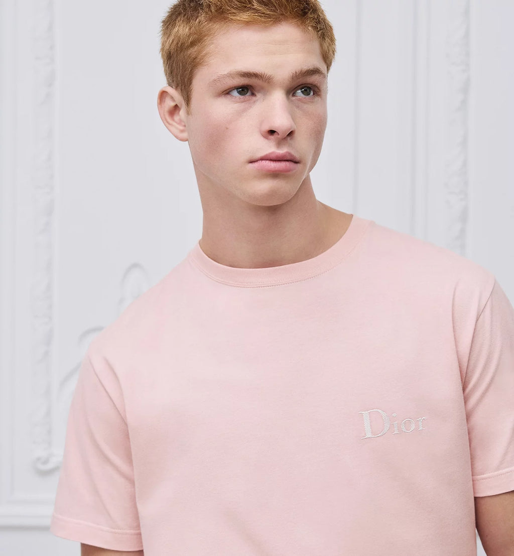 Tricou roz cu croială relaxată și broderie cu logo