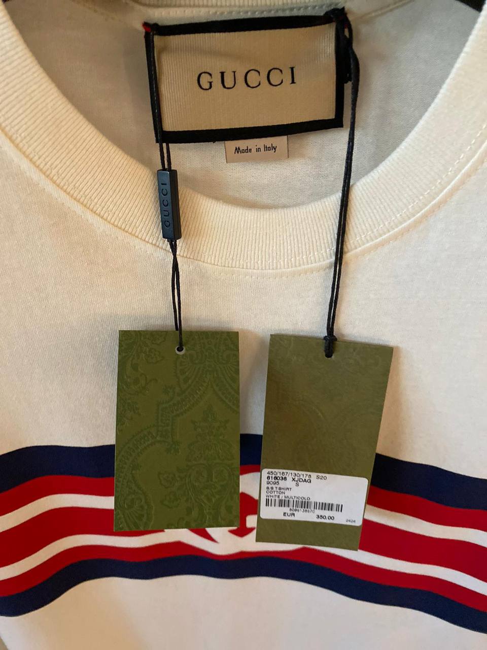 Tricou alb supradimensionat Interlocking G stripe